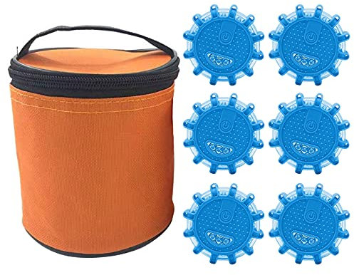 Gyrophare LED Orange Puissant, Gyrophare Bleu Voiture, Lampe Stroboscopique LED Voiture, Gyrophare Tracteur Agricole à Pile Sans Fil Aimanté, Voiture Avertissement 9 Modes éclairage (Bleu, 6 Pcs)