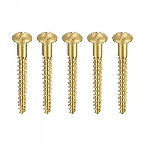 sourcing map 20 Stück Schlitz Rundkopf Holzschrauben M3,5 x 30mm Messing Blechschraube Halbrundkopf Linsenkopfschrauben