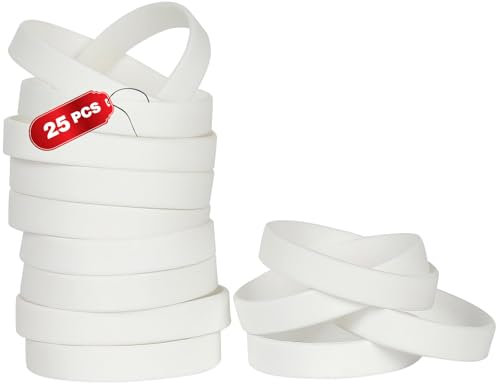 THXIY 25 Stück Silikon Armband Universal Armbänder Blank Gummi silikonarmbänder für Mann Frauen Männer Weiß