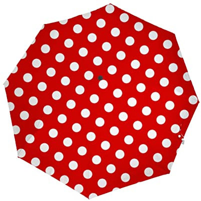 BALll Regenschirm, zusammenklappbar, automatisches Öffnen und Schließen, Anti-UV-Schutz, Rot / Weiß gepunktet, Rot mit weißen Punkten
