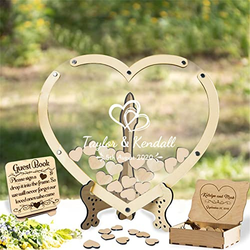 Personalisiertes Gästebuch mit Herz Alternative mit 30-100 Holzherzen Holz Hochzeit Drop Box Rustikale Gästebuch Zeichen Hochzeit Dekoration,Herz-Gästebuch-Stil 3