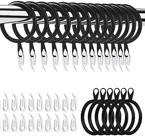 HOMMAKR 50 Pack 38mm Large Curtain Rings and Hooks – Bigger Curtain Rings Metal with Plastic Hooks for Window Rods, Decorative Drapery – Durable & Rustproof Curtain Pole Rings 50sets- Black BlackCR50