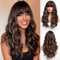 HAIRCUBE Braune Perücke mit blonden Highlights, lange lockige Perücke mit Pony, natürliches Aussehen, hitzebeständige Synthetikperücke, geeignet für modebewusste Frauen.