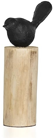 Moritz Skulptur I Vogel auf Baumstammm mittel I 15 x 7 x 27,5 cm I Holzdeko I Skulpturen Deko I Modern I Wohnzimmer I aus Holz I Holzskulptur