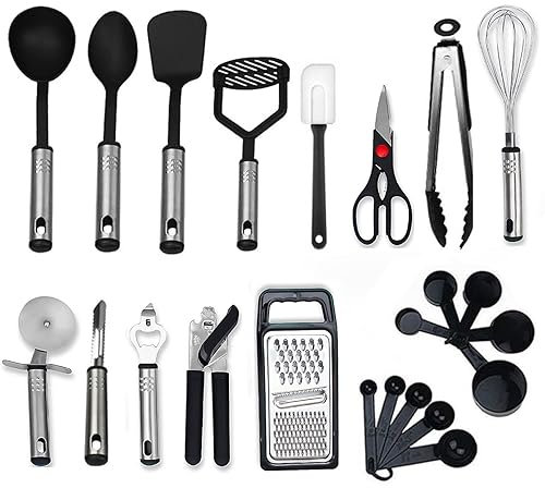 Ideal Swan Kitchen Utensil Set,23 Pcs Cooking Utensils Set,Nylon & Stainless Steel Kitchen Utensils,Cookware Set Non Stick Heat Resistant,Kitchen Gadgets Cooking Set Kitchen Tools Spatula Spoon -Black