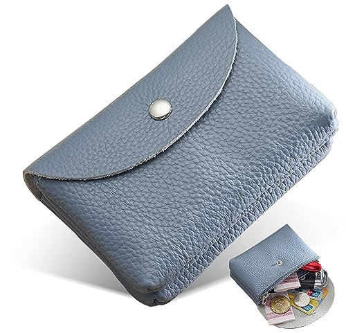 Sugeru®Portefeuille Femme Double Couche Porte Monnaie Femmes en Cuir PU Court 5 Couleurs,Portefeuilles Fermeture Eclaire,Portefeuille Cuir Artificiel avec Grande Capacité,Porte Monnaie Carte (Bleu)