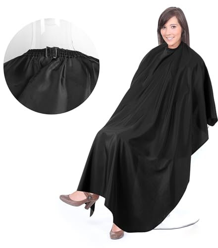 Professioneller Friseurumhang Haarschneideumhang mit Verstellbarem Clip Wasserdichter Haarschnitt Friseurumhänge für Friseure Haarschneiden Färben und Den Heimgebrauch 140 x 165 cm (Schwarz)