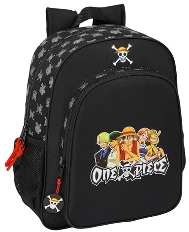 Safta ONE PIECE - Mochila Escolar Niño, Mochila Infantil, Adaptable a Carro, Ideal para Niños en Edad Escolar, Cómoda y Versátil, Calidad y Resistencia, 32x12x38 cm, Color Negro
