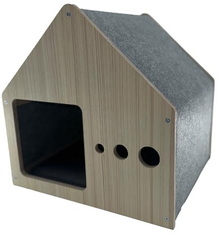 ROODZ 2-in-1 Kratz- & Loungehöhle für Katzen – Echtholz & Kratzvlies – Gemütliche Katzenhöhle (Grau)