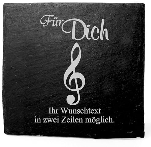 Deko Schiefer Untersetzer personalisiert Notenschlüssel - Für Dich - 11x11cm Schwarz Bierdeckel Tischdeko Bieruntersetzer Weinuntersetzer