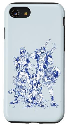 iPhone SE (2020) / 7 / 8 Marvel Deadpool Family Comic Blue Line Sketch Art Case