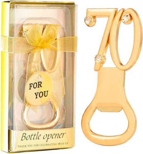 BFYDOAA 24PCS Bottle Opener 70th Anniversary Party Favors for Guests, Golden Metal Beer Bottle Opener for Birthday Party, Gift, Souvenir (24p 70)