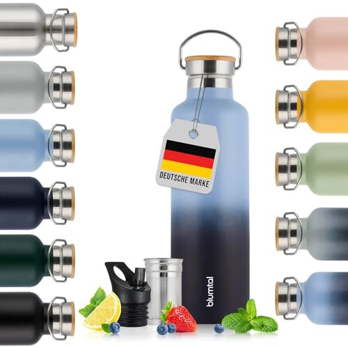 Blumtal Thermosflasche 750ml - doppelwandige Trinkflasche Edelstahl 750ml - Isolierflasche 750ml BPA frei - Edelstahl Trinkflasche 750ml/Teeflasche - Trinkflasche Thermo 750ml - Grey Blue & Dark Ocean