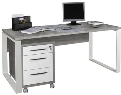 Composad | Scrivania e Cassettiera con 3 Cassetti e Serratura della Linea Disegno, Set di 2 Mobili per Ufficio, (LxAxP) 170x74,50x80 cm, Colore Grigio Cemento e Bianco Laccato, Made in Italy