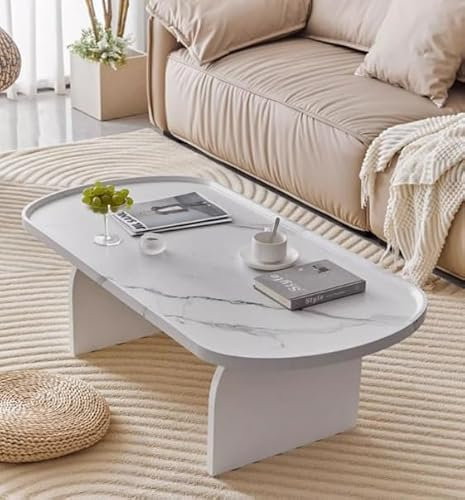Couchtisch Oval, Wohnzimmer Tisch Für Couch, Moderne Wohnzimmertisch Minimalistischer Couchtisch Mitteltisch Für Wohnzimmer Für Kaffee, Schlafzimmer, Büro, Café ( Color : White , Size : 120*60*40cm )