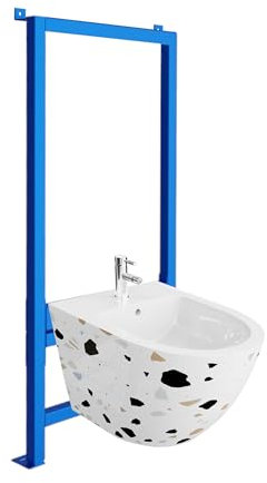 LAVITA Élément mural pour bidet LAV 500 + bidet mural Sofi Stone Kit complet avec trou de robinetterie et protection anti-débordement en céramique WC WC hygiénique et facile d'entretien 36,5 x 49 x