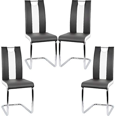 OHMG Lot de 2/4/6 Chaises de Salle à Manger Cantilever Chaises de Cuisine Chaises de Repas Chaises de Bureau Maison Intérieur Cappuccino Similicuir,avec Pieds Luge en Acier et poignée (Noir(4))