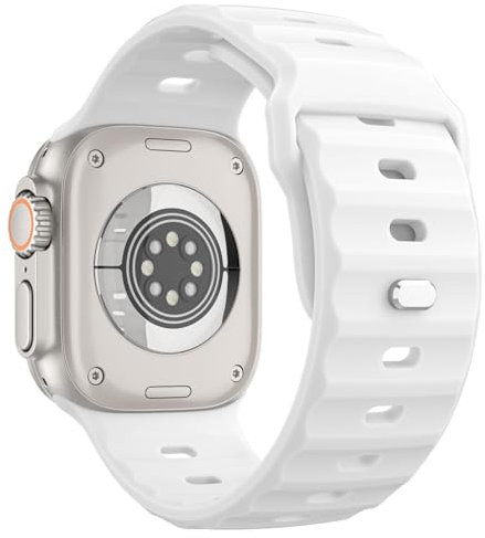 MoKo Cinturino Ocean Compatibile con Apple Watch Ultra 2 49mm 46mm 45mm 44mm 42mm per Uomo Donna, Cinturini di Ricambio Sportivi in Silicone per iWatch Serie 10 9 8 7 6 5 4 SE Ultra 2 1,Bianco