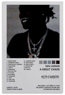 TPLLPK Ken Carson Poster A Great Chaos, dekoratives Gemälde, Leinwand, Wandposter und Kunstdruck, moderne Familienschlafzimmer-Dekoration, Poster, 60 x 90 cm