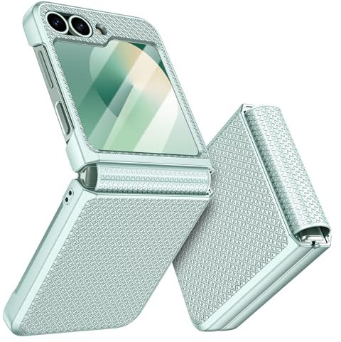 Doeshine for Samsung Galaxy Z Flip 6/Flip 7 FE Case [Not for Flip 7] with Back Screen Protector & Hinge Protection, Slim Fit Stylish Texture Non-Slip Hard Shockproof Protective Cover (Mint Green)