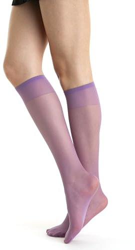 Gi&Gi Damen-Kniestrümpfe, Halbtransparent, 20 Denier, in Blau, Beige und Braun, mit Komfortbändern, 6 Paar (DE/NL/SE/PL, Alphanumerisch, Einheitsgröße, Regular, Regular, LILA)