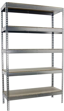 PROREGAL Schwerlastregal Wood Beast Five | HxBxT 300x150x75cm | 5 Ebenen | Fachlast 600kg | Verzinkt | Weitspannregal Werkstattregal