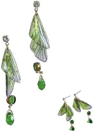 UYRVAPE Schmetterling Tropfen Ohrringe Fee Libelle Flügel Einhängen Ohrringe Braut Quaste Baumeln Ohrringe für Frauen Grün Schmuck für Geburtstagsparty-Geschenk