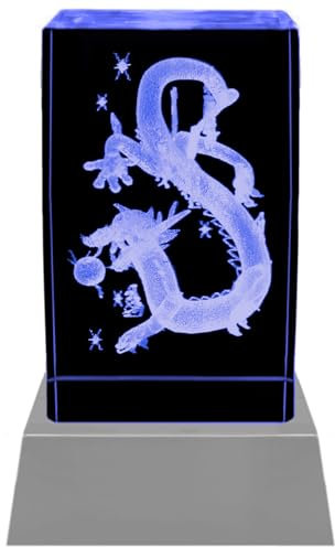 Kaltner Präsente Stimmungslicht - Das perfekte Drachen Geschenk: LED Kerze/Kristall Glasblock / 3D-Laser-Gravur/buddhistischen Kunst/Buddha/Drache/Buddhismus/Naga