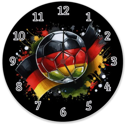 speecheese Fußball Deutschland Flagge Wanduhr aus Glas EM 2024 Design Sportlicher Look in Schwarz Rot Gold mit Ball-Motiv