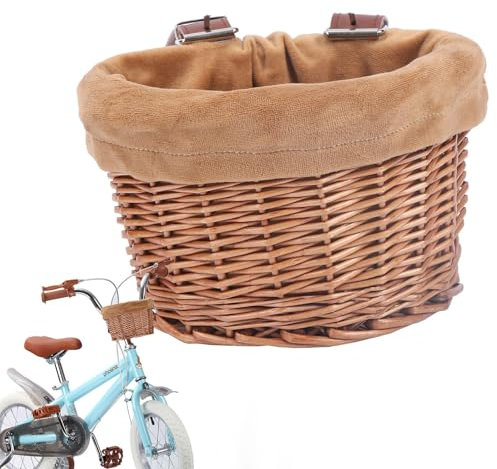 Bicycles Basket For Kids, Front Handlebar Storage Basket With Adjustable Leather Straps, Cycling Wicker Basket Bikes Accessories For Bicycles Trike Scooter Balance Bikes, 19 × 12CM