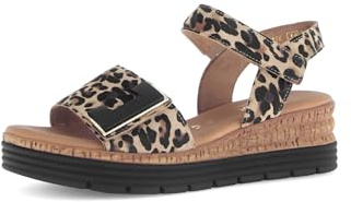 Gabor Damen Keilsandalen, Frauen Sandalen,Keilabsatz,Wedge-Heel,hoch,Sommerschuhe,Freizeitschuhe,offene Schuhe,Natur (schw+Gold),35 EU / 2.5 UK