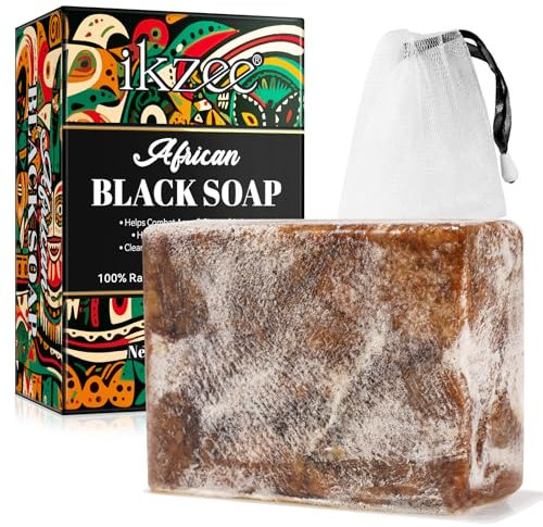Raw African Black Soap 100% Pure, Handmade & Unrefined, Hydrates & Balances Oily Skin, Fights Aging, Clears Impurities - All Natural, Vegan, For All Skin Types