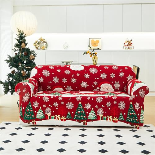 Odot Sofa Überzug, Weihnachtsmann Sofabezug Ecksofa, Couch Überzug für 1/2/3/4 Sitzer, Sofa Überzug,Elastische sofabezug L Form rutschfest Sofaschoner, für Schmücken (Weihnachtsbaum,2 Sitzer)