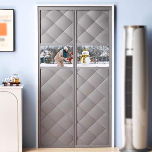 RTTZBOZ Magnetischer Türvorhang, Isolierter Türvorhang, Schalldichter Türbezug, Wetterfeste Füllung aus Oxford-Baumwollfasern, Hält Im Winter Warm(Gray,85 * 200cm/33 * 79in)