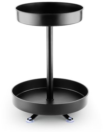 BTPLASTIK Double Layer Plant Stand for 1-4 Inch Pots - 360° Rotating Rust-Proof Storage Tray with Raised Fence, Space-Saving Organizer for Succulents, Mini Garden, Indoor/Outdoor Use (Black)