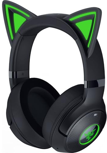 Razer Kraken Kitty V2 BT Wireless RGB Headset: Chroma RGB Kitty Ears & Earcups - Bluetooth 5.2-40 mm Drivers - Noise-Cancelling Mics - Lightweight - 40 Hr Battery w/Type C Charging - Black