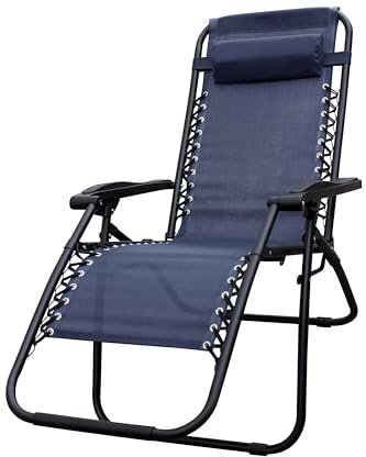 AVANTI TRENDSTORE - Colceresa Gartenliege klappbar in der Farbe blau, Gestell aus grauem Metall und Kunststoff, Maße LAP ca. 176x110x67cm