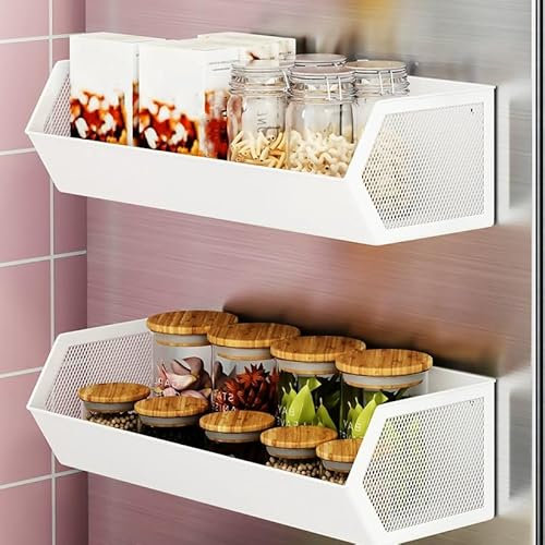 HUHSWOF Übergröße Magnetisches Hängeregal, große Gewichtskapazität für Kühlschrank Gewürze Küche Organisation, Boden Dichtung Anti-Tropf, aus Kohlenstoffstahl (1, weiß)