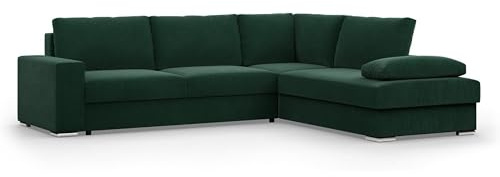 Mebligo - Ecksofa mit Schaffunktion und Betkasten 287 cm Breit VELANO, Eckcouch, L Shaped Sofa, Big Sofa, Komfort und Still, Wohnlandschaft L-Form, L Couch mit Schlaffunktion - Cord Couch Dunkelgrün