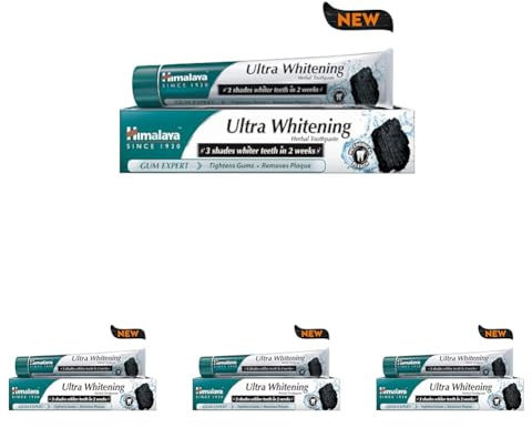 Himalaya Ultra Whitening Herbal Toothpaste 75ml | 3 Shades Whiter in 2 Weeks | Activated Coconut Charcoal & Black Seed Oil | Formula for Healthy Gums & Fresh Breath | Enamel Safe & Fluoride-Free