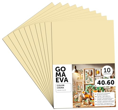 m-office Moosgummi Platten 40x60cm, Bunte EVA Foam Bastelplatten für Kinder, DIY, Schule, Deko & Kunstprojekte – Ideal als Bastelpapier, Moosgummi mit und ohne Glitzer (Creme, 10 uds)