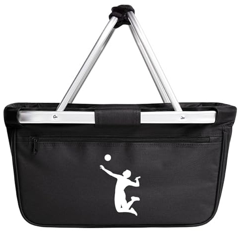 Huuraa Einkaufskorb Volleyball Silhouette Geschenk | Schön als Picknick Korb oder Shopper 20 Liter Black faltbarer Tragekorb Schwarz Geschenkidee Einkaufstasche Aluminium Griff