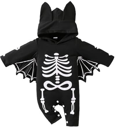 Deguisement Chauve Souris Bebe,Deguisement Halloween Chauve Souris BeBe avec Chapeau D'oreille,Bébé Halloween Costume,Tenue Halloweens Bébé Vetement Halloweens pour Bebes Garçons et Filles 0-18 Mois