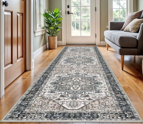 KOZYFLY Lange Läufer für Flure 3x10 Fuß (ca. 91 x 305 cm), waschbarer Küchenteppich, Kunstwolle, bedruckt, Treppenläufer, Bodenteppich für Schlafzimmer, Eingangsbereich, Treppen, Küche, Flur