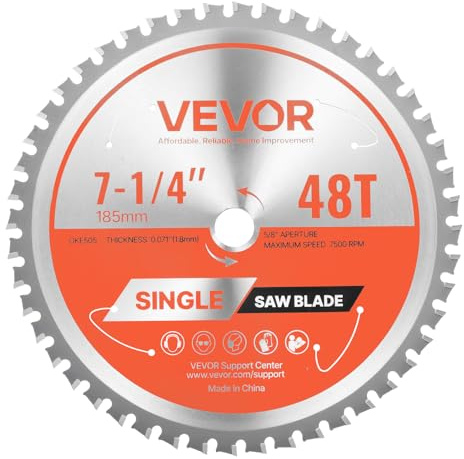 VEVOR Circular Saw Blade, 185 mm Diameter, 48 Sharp Alloy Teeth, 15.875 mm Arbor, Fine Finish, Metal Cutting Blade for Circular Saw, with Noise-Reducing Heat Vents, for Cutting Steel and Aluminum