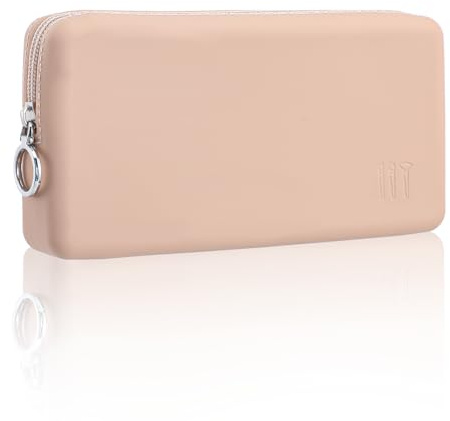 Lusofie Makeup Brush Bag with Zipper, Large Silicone Makeup Brush Holder, Travel Make Up Pouch Portable Cosmetic Bag for Make Up Tools(Khaki)