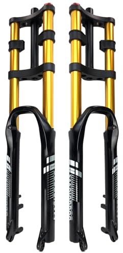 DHNCBGFZ Fourche À Suspension VTT DH 26/27,5/29 Pouces Débattement 180 Mm Fourche Pneumatique Droite À Double Épaulement 1-1/8 Fourche Avant À Frein À Disque QR 100 Mm(Gold,29in)