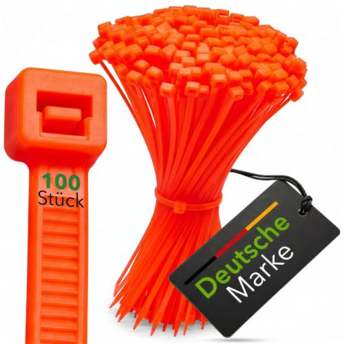 BeBo Kabelbinder Neon Orange 4.8 x 290 mm I 100 Stück I Wetterfest & Stabil für Innen- & Außenbereich I Sichtbare Kabelorganisation für Events, Clubs & Bühnen