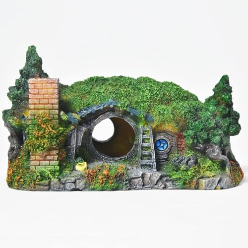xuergu Hobbit Castle Aquarium-Dekoration, Kunstharz, Aquarium-Ornament für Betta, perfekt für Aquarium-Szenenarrangement und Aquarium-Zubehör (Hobbit)