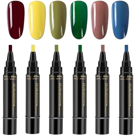 6 Farben Nagellackstifte Set Für Frauen 8 Ml 6 Stück Schnelltrocknende Gel Nagellacke Ohne UV Lampe Maniküre Stift Für Glänzende Langanhaltende Nägel Schnelltrocknend Nageldesign Nagellackstifte